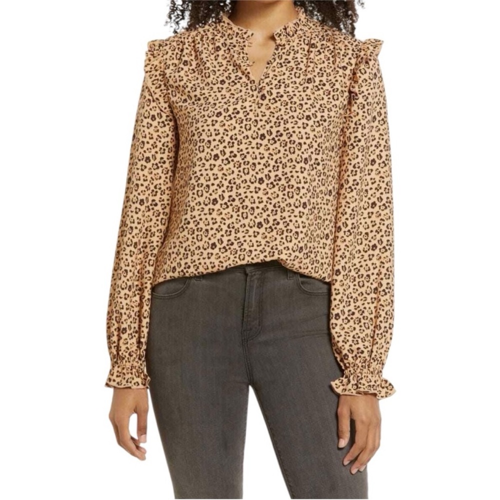 Rachel Parcell Leopard Print Blouse Shirt NWT Size Medium Work Business Casual‎